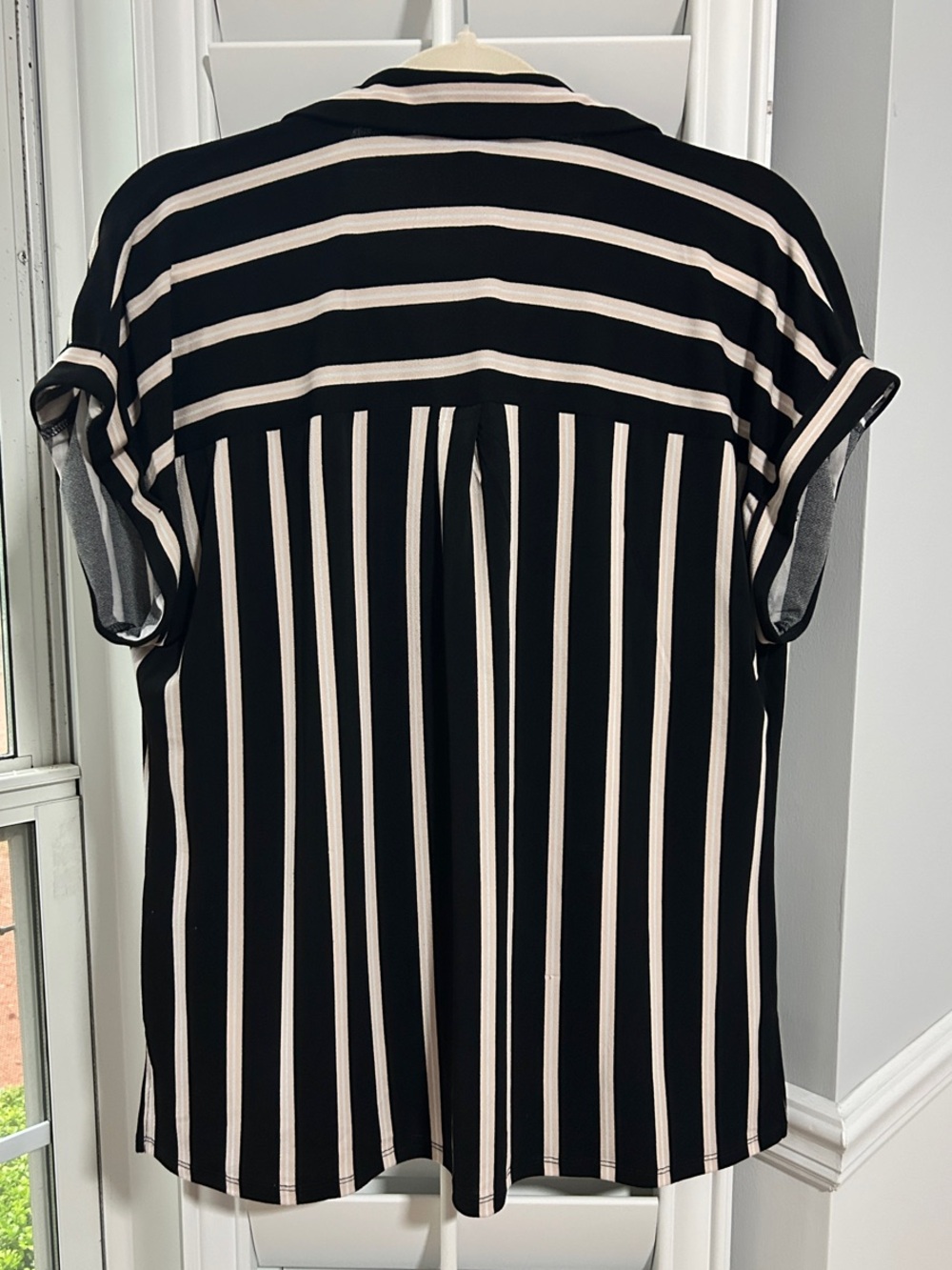 Adrianna Papell Black and Cream Striped Button-Front Blouse - Picture 2 of 5